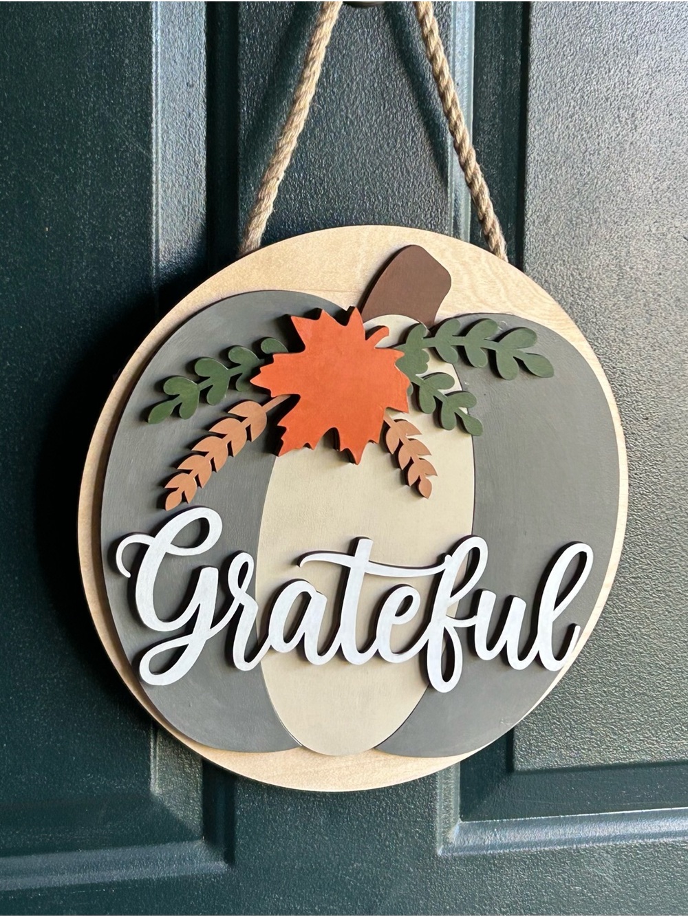 Grateful Pumpkin Door Hanger - Neutral Fall Decor